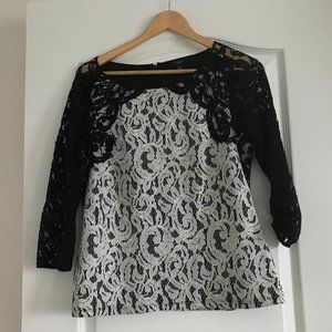 Ann Taylor black and white lace top